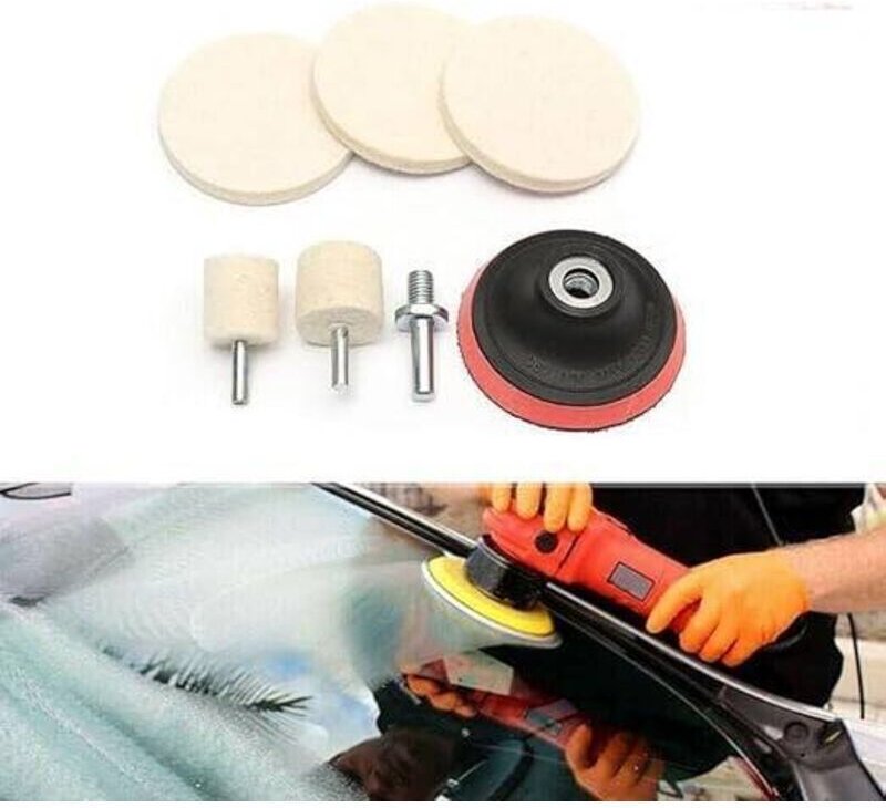 Ein Set aus 7 Polierpads mit einem Durchmesser von 7,5 cm, ideal für Bohrmaschinen und Uhrenscheiben.