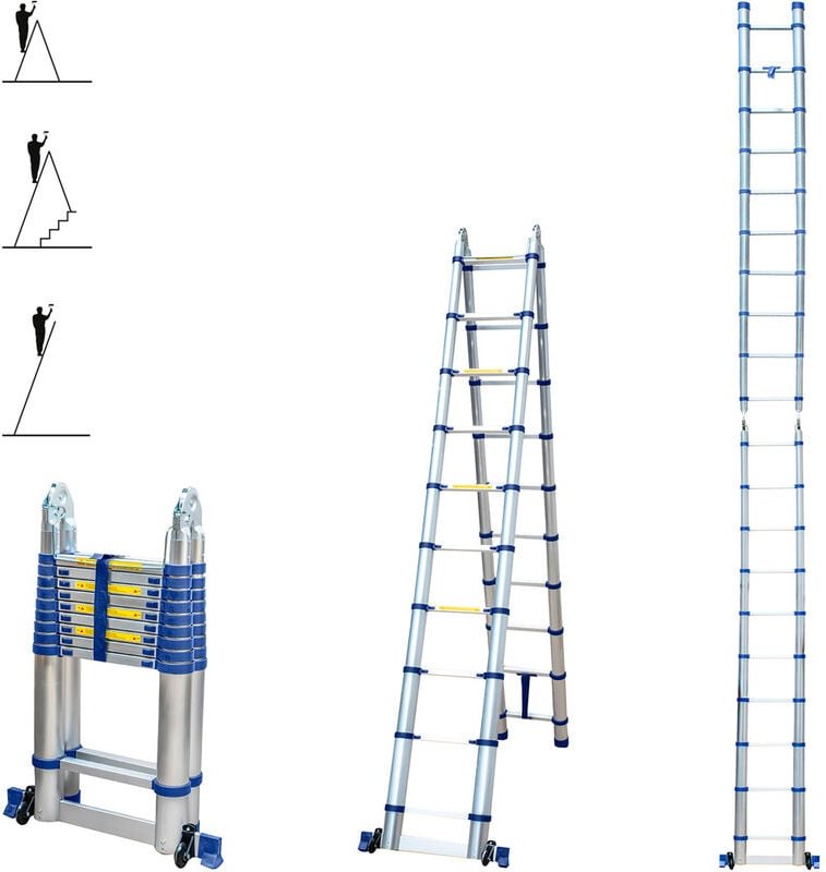 Aluminium Teleskopleiter 6,2 m (3,1 + 3,1), gelenkig und faltbar, ultraleicht, kompakt, Max. Belastung 150kg, Arbeitshöh...