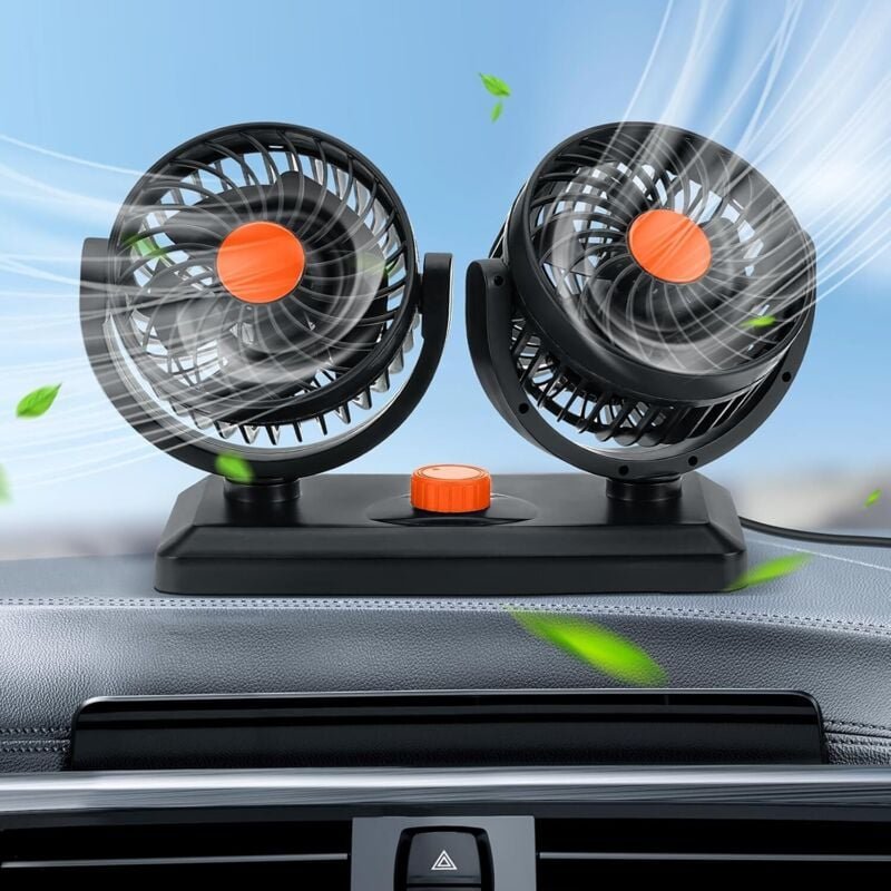 Gabrielle - Tragbarer Auto-Lüfter, Autolüfter, Doppelkopflüfter mit 2 einstellbaren Geschwindigkeiten (24 v, Orange)