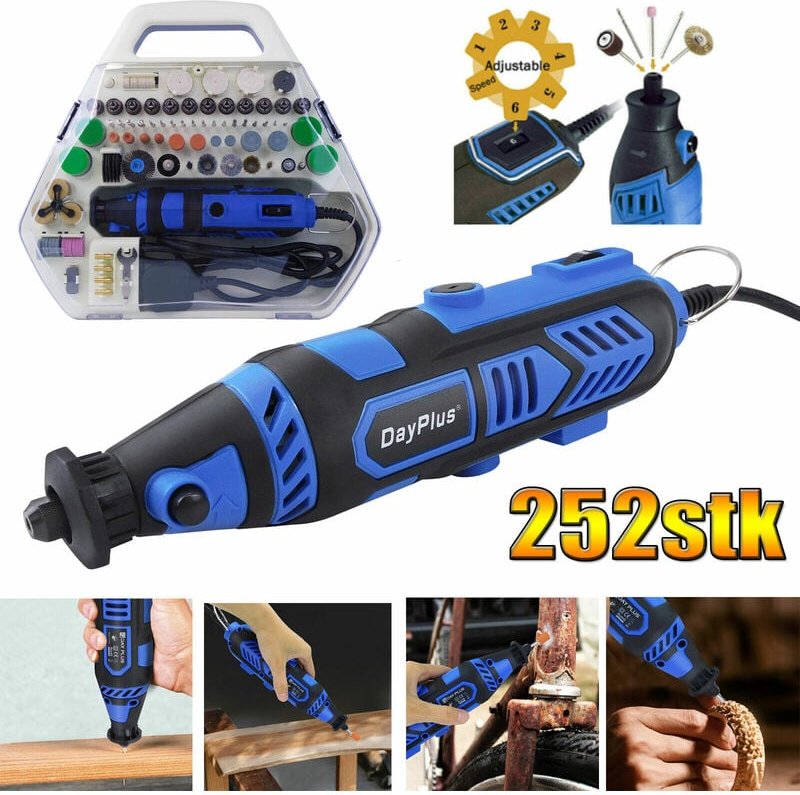 Dayplus - Multifunktionswerkzeug 252 pcs Drehwerkzeug Dremel Schleifgerät 10000-32000RPM