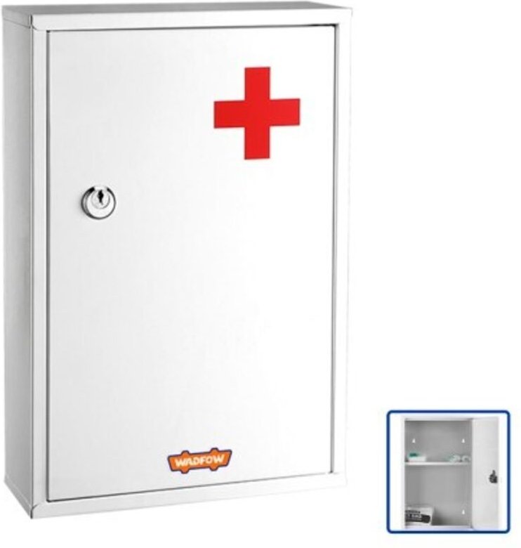 WADFOW Erste-Hilfe-Kasten mit 2 Fächern, verzinktes Blech, Wandmontage, 32 x 21,5 x 8,5 cm