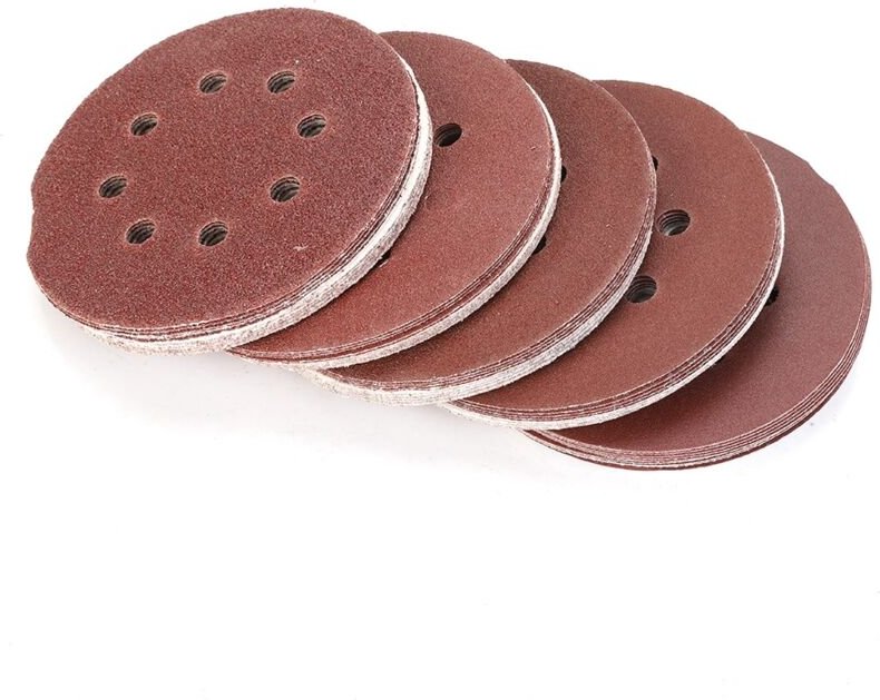 50 runde Schleifscheiben, 125 mm Durchmesser, Körnungen 40, 60, 80, 120 und 240, mit 8 Löchern