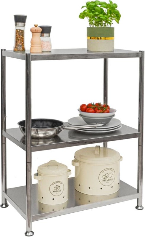 3 Ebenen Edelstahl Regal - 61x36x82 Schwerlastregal bis 60kg - Metallregal Küche