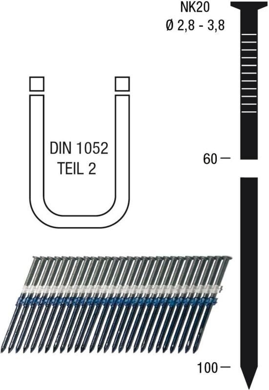 Nagelstreifen NK20 3,8 x 100 mm hbk blank geharzt Kunststoffgebunden 20 Grad
