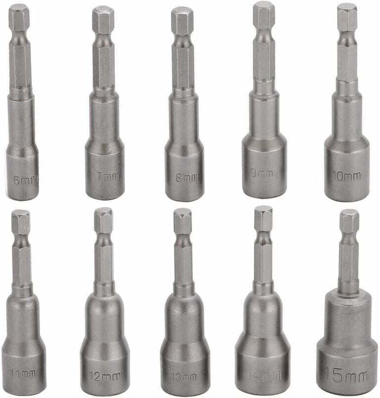 10 Stück Embout Douille Visseuse à Choc 6-15mm Set Magnétique Hexagonale Douille Jeu de Embout Aimanté Perceuse Prize He...