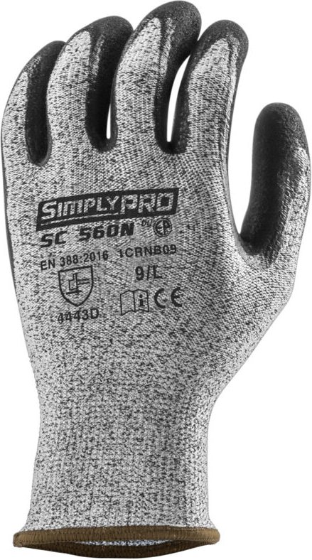 Satz mit 10 Paar schnittfeste Handschuhe mit beschichteter Nitril-Handfläche, schwarz, SIMPLY PRO SC560N, Größe 8