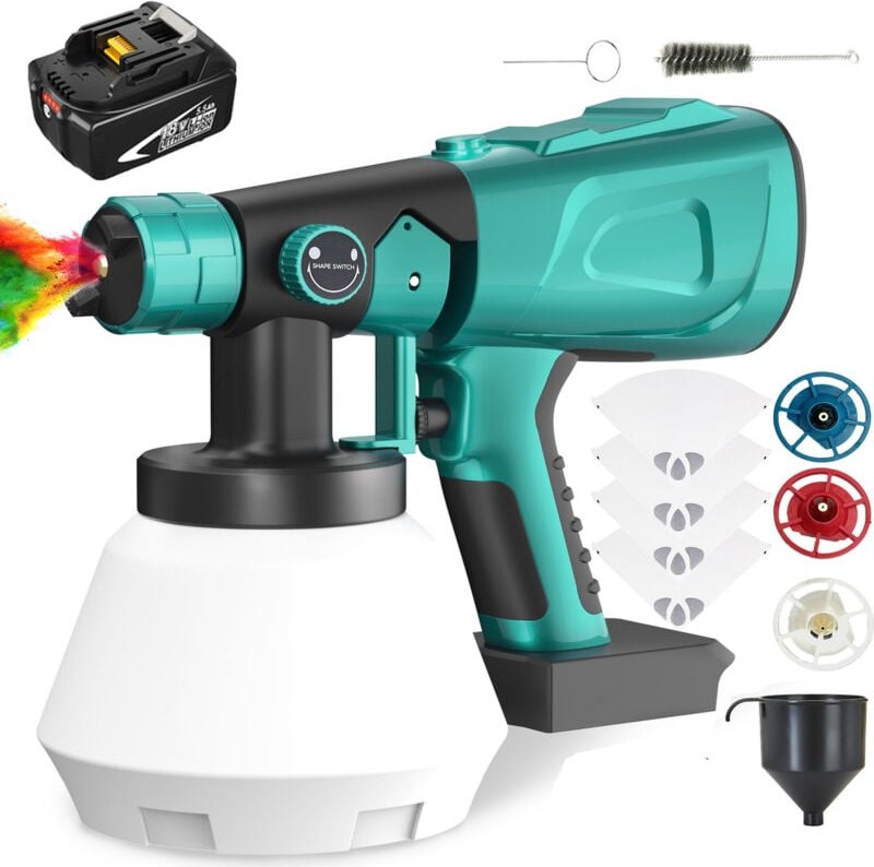 Malenpistolen, 1000 ml HVLP -Lackfarbenfarbe Pistole mit Farbfiltern 4, 4 Düsen, 1x5,5A Akku (kein Ladegerät), kompatibe...