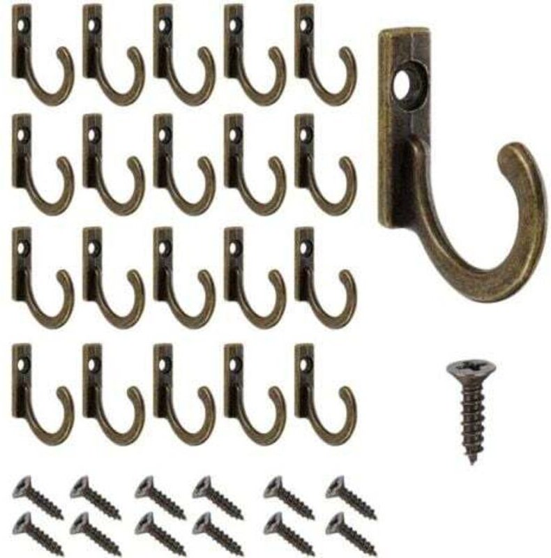 Set mit 20 Vintage-Wandhaken aus Bronze mit Schrauben - Kleine Kleiderhaken zum Anschrauben für Schüsseln, Schmuck, Hand...