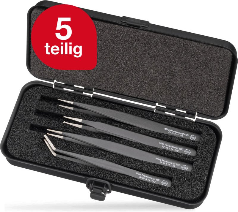 SMD-Pinzette Set Professional esd gemischt i 5-tlg. inkl. Aufbewahrungsbox i für elektronische Reparaturen i Präzisionsp...