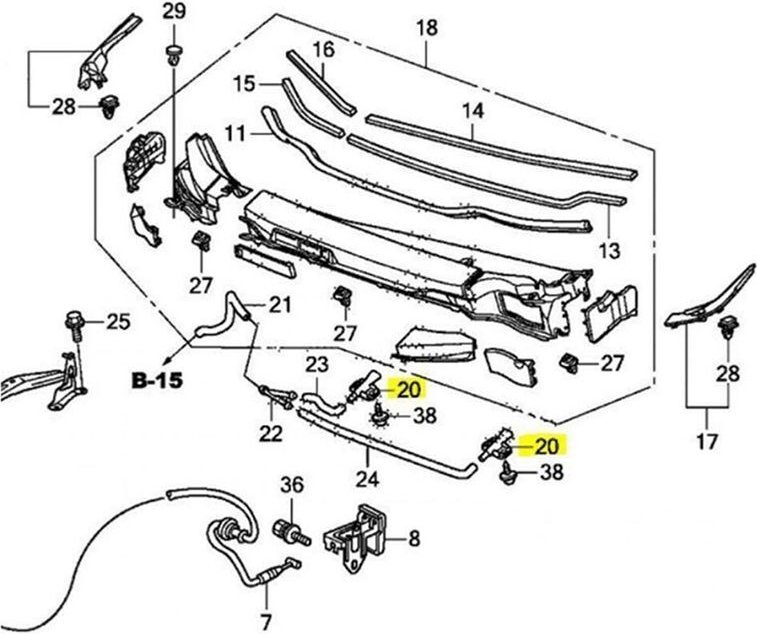 2 Stück Frontscheibenwaschdüsen 76810-TF0-G01 für GE8 Jazz Fit 2008-2013 Hauben-Scheibenwaschdüsen