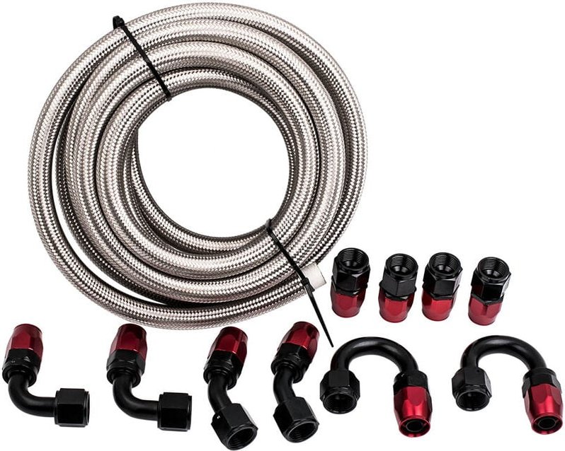 BFO - Universal Stainless Steel Nylon Braided Oil Fuel Hose Line Kit AN-10 AN-14