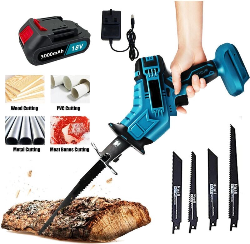 Teetok - Säbelsäge, kabellose Holzbearbeitungssägen, elektrische Holzschneider-Handsäge + 4 Klingen + 1 x 3,0 a Akku + L...