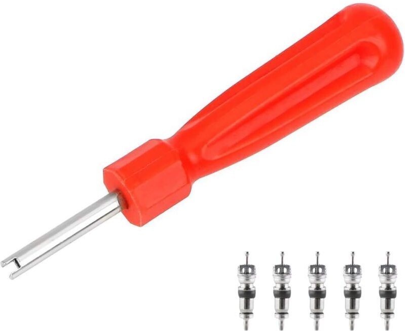 Ventileinsatzentferner mit 5 Ventileinsätzen, Ventilkernwerkzeug, Ventilkern-Entferner, für Auto, Motorrad, Fahrrad.