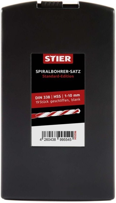 Stier - Spiralbohrer Set hss-g, 19-teilig, Metallbohrer Satz, Stahlbohrer Satz, alle gängigen Größen, Anwendungsbereiche...