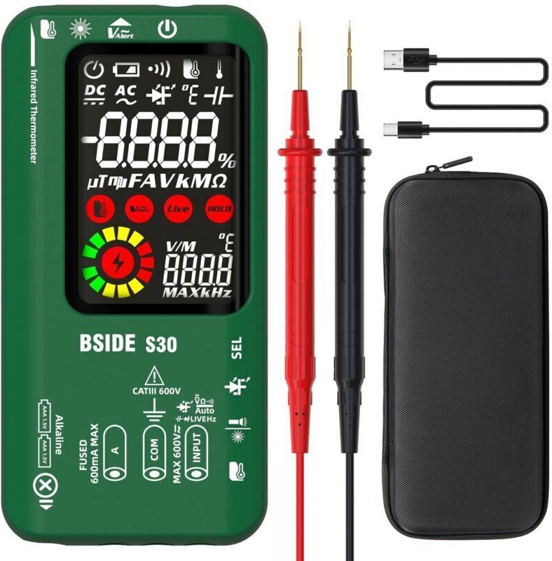 BSIDE Smart Digitalmultimeter mit Infrarot-Thermometer, Hochspannungsdiodentester, 9999 Messpunkten, Farb-LCD-Display, V...