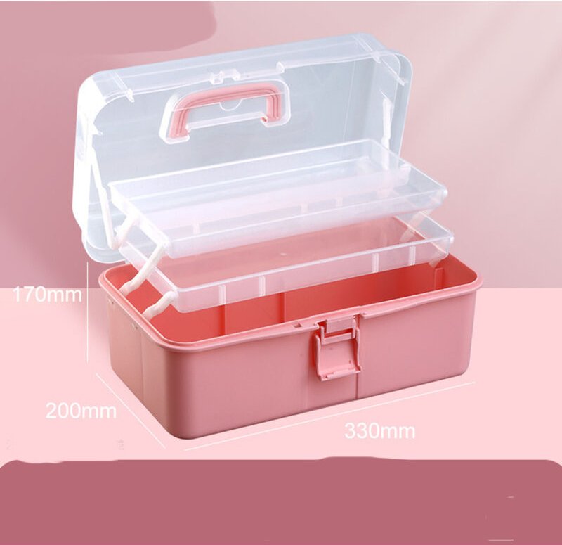 Linghhang - Pink) 33 cm 3-lagige Aufbewahrungsbox, multifunktionaler Werkzeugkasten aus Kunststoff mit Griff zum Nähen, ...