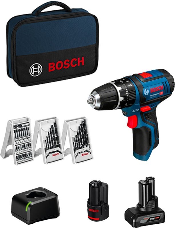 Akku-Schlagbohrschrauber gsb 12V-15, incl. 2x Akku gba, Ladegerät, 39-tlg. Bohrersets - Bosch