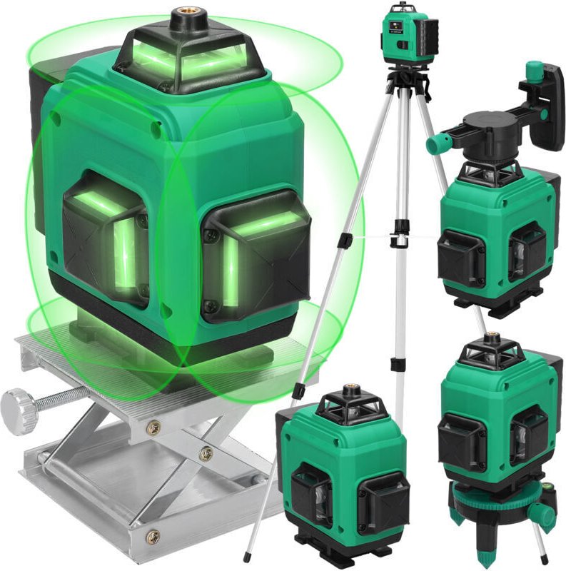 x 360° 4D-Laser-Nivelliergerät mit 16 Linien, Selbstnivellierung, 2 x 2400 mAh Akkus, grün, wasser- und staubdicht, mit ...