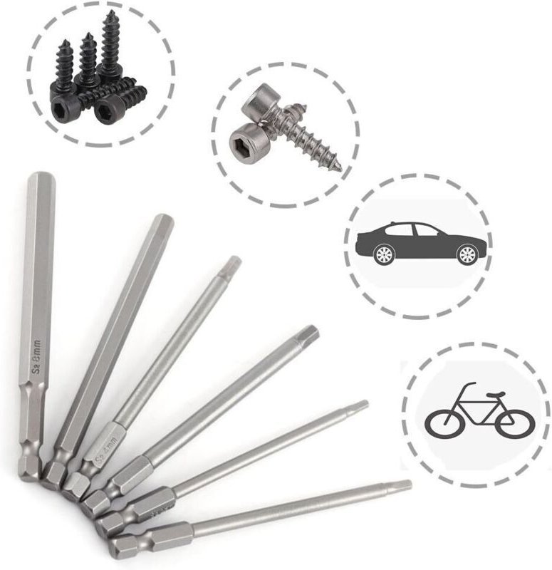 magnetische Bits 1/4" 100 mm - Gehärteter Stahl für anspruchsvolle Heimwerkerarbeiten - Kompatibel mit Bohrmaschinen