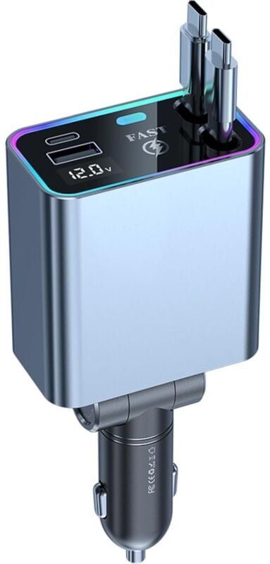 Einziehbares Auto Ladegerät 66W USB C Zigarettenanzünder Adapter Retractable 2 Kabel LED Voltmeter Kompatibel mit Huawei...