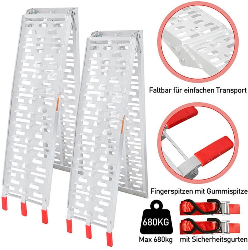 Wolketon 2er Auffahrrampe Auffahrschiene Klappbar max. 680kg ALU Verladerampe
