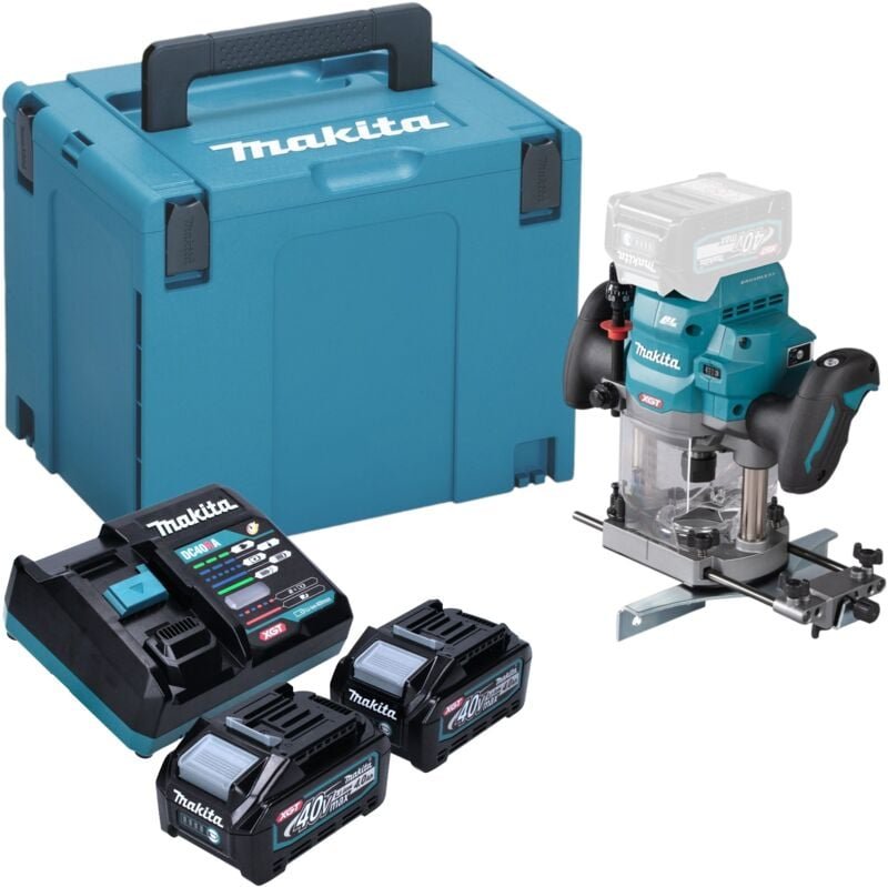 Makita RP 001 GM201 Akku Oberfräse 40 V max. 12 mm Brushless + 2x Akku 4,0 Ah + Ladegerät + Makpac