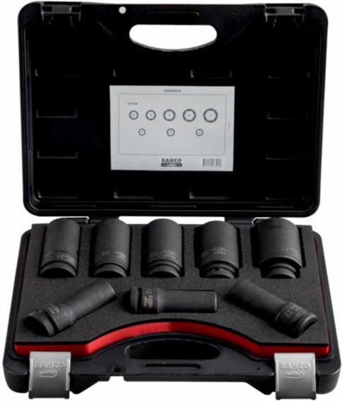 Bahco 3/4 Kraft-Steckschlüssel-Satz, lange Ausführung, Zoll, Sechskant, phosphatiert - 8-tlg.