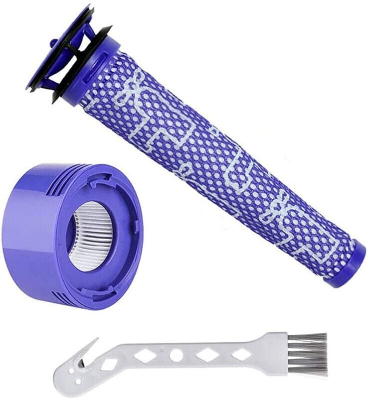 Dyson V7/V8 Filter, 3er-Pack Ersatzfilter für Dyson V7/V8 Staubsauger, 1 Nachfilter, 1 Vorfilter, 1 weiße Bürste