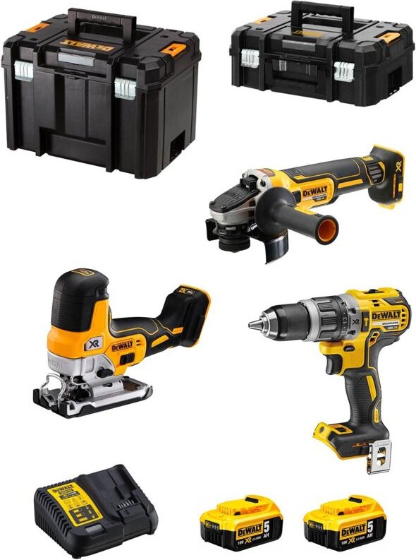 Dewalt - Akku-Maschinen-Set DCK329P2T, 18 Volt: DCD796 + DCG405 + DCS335, 2x 5,0 Ah und Ladegerät in tstak