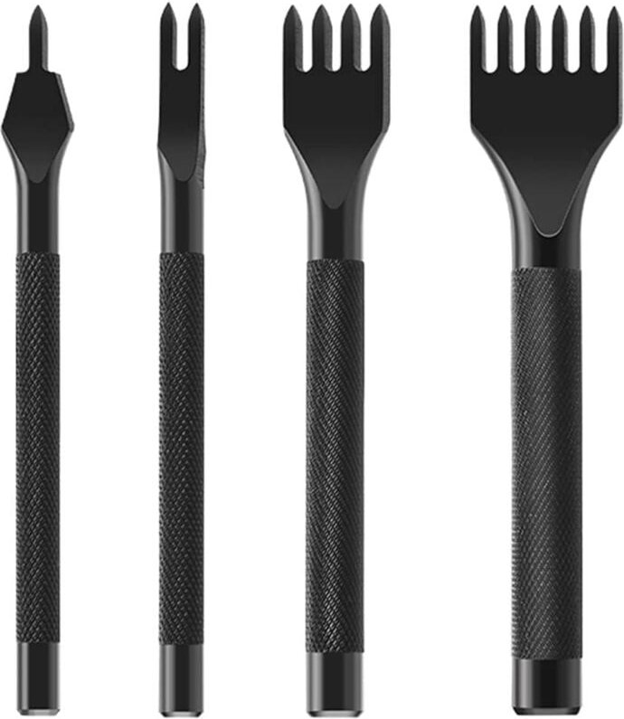 CCYKXA Lederbearbeitungswerkzeug 1/2/4/6 Zähne DIY Schnüren Nähen Lochstanzen Set Lederhandwerk (3 mm) Schwarzer Kohlens...
