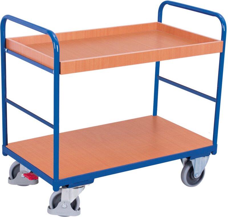 VARIOfit Etagenwagen, niedrig mit 2 Ladeflächen und Rand 965x655mm Anthrazitgrau RAL 7016