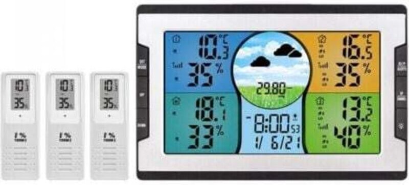 Digitale Wetterstation mit 3 Fernsensoren 328ft/ 100m Innen- und Außentemperatur-Feuchtigkeitsmonitor Wecker mit Thermoh...