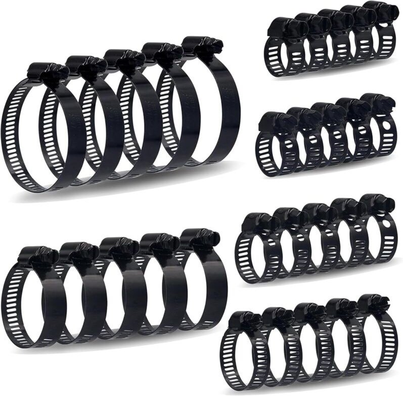 30-teiliges Schneckengetriebe-Schlauchschellen-Sortiment aus Edelstahl mit einstellbarem Bereich 6-51mm (Schwarz)