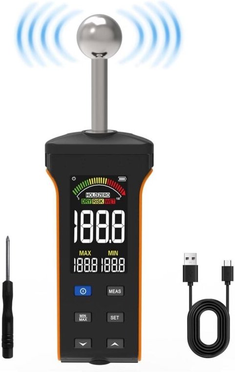 Wandmontiertes Hygrometer mit Kugelsensor für zerstörungsfreies Scannen von Bereichen, einstellbaren Feuchtigkeitsalarme...