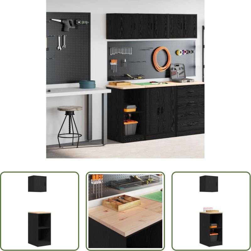 vidaXL Garagenschränke 2 Stk. Schwarz Holzwerkstoff