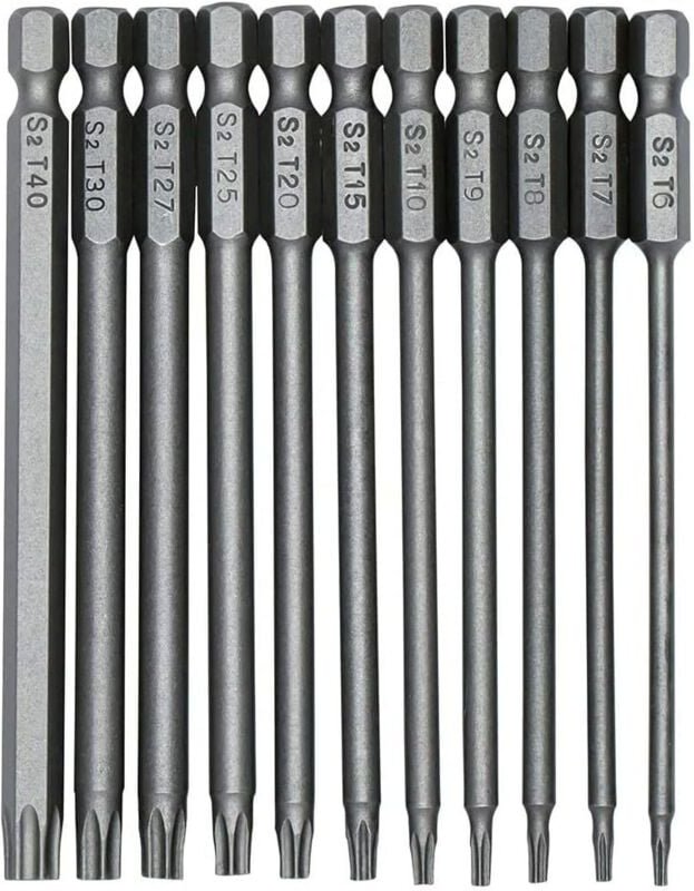 BEBUSINGOTO 11-teiliges 100-mm-Magnet-Torx-Sicherheitsschraubendreher-Set, 6,35-mm-Sechskantschaft (T6-T40) für die Repa...
