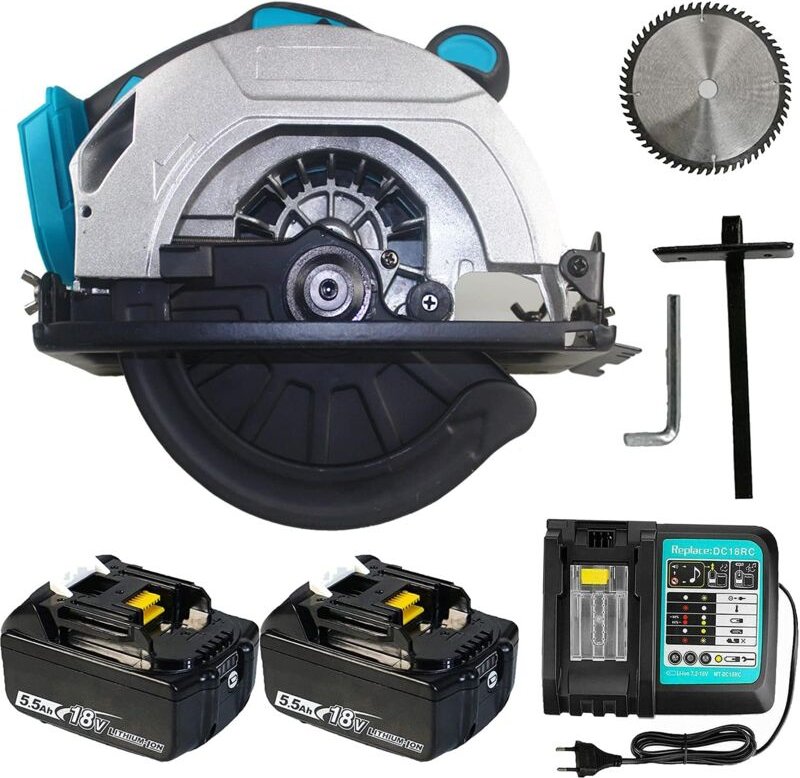 Akku-Handkreissäge , Bürstenlos Kreissägen, Sägeblatt-Ø 185mm Schneiden mit 2x5000mAh Akku und DC18RC Ladegerät,Kompatib...