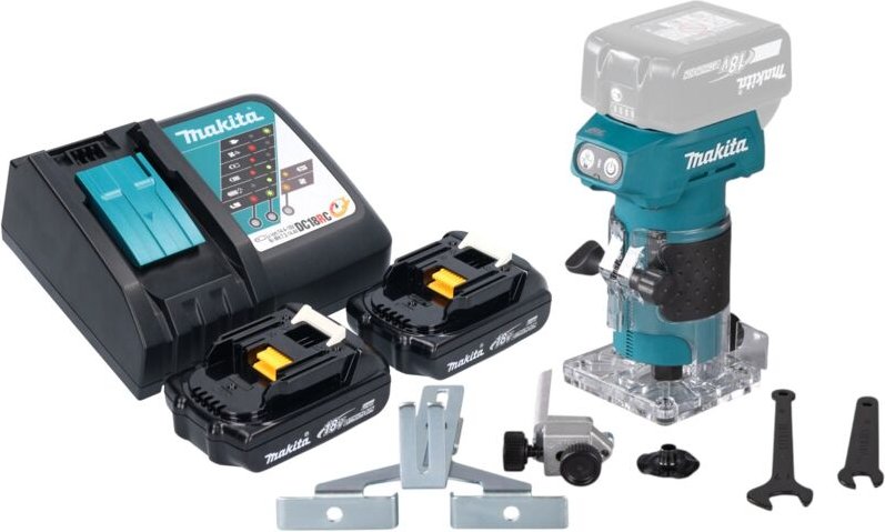 Makita DRT 52 RY Akku Kantenfräse 18 V 6 mm Brushless + 2x Akku 1,5 Ah + Ladegerät