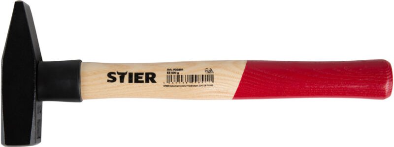 STIER Schlosserhammer Robust, 300 g, mit Stielschutz, DIN 1041, Eschenstiel, hohe Qualität, Abrisshammer, Hammer