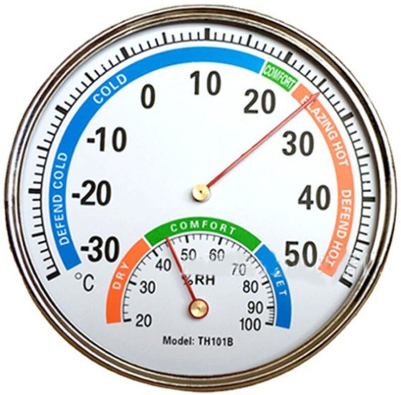 Multifunktionales Thermometer mit Zeiger und Hygrometer aus Metall für den Innenbereich, geeignet für Krankenhäuser, Apo...