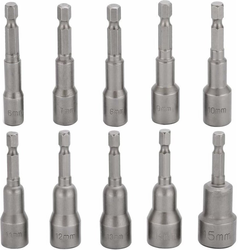 MNS 10-teiliges Schlagschrauber-Steckschlüssel-Bit-Set, 6–15 mm, magnetisches Sechskant-Steckschlüssel-Set, magnetischer