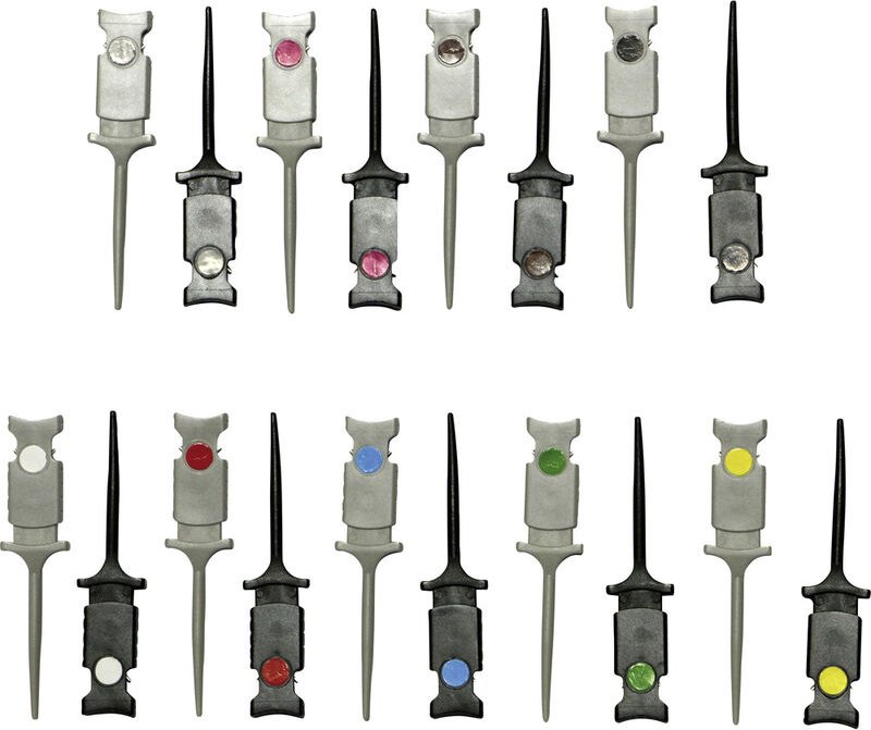 Voltcraft - Mini Klemmprüfspitzen Steckanschluss 0.64 mm cat i Schwarz, Rot, Braun, Grün, Gelb, Viole