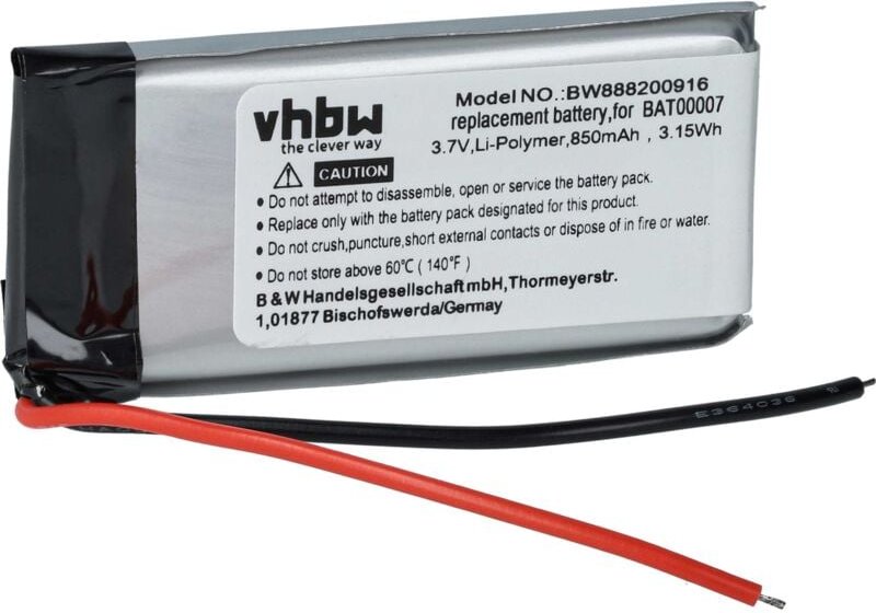 Vhbw - 1x Akku Ersatz für Cardo BAT00007 für Wireless Headset Kopfhörer (850 mAh, 3,7 v, Li-Polymer)