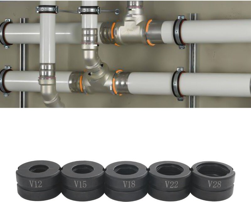 Crimpbacken, V-Profil, geeignet für Durchmesser 12 mm, 15 mm, 18 mm, 22 mm, 28 mm. Crimpbacken-Einsätze, kompatibel mit ...