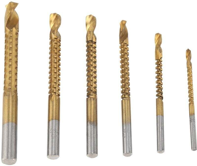Ulisem6 Stück HSS-Holzbohrer, titanbeschichtete Bohrer, Holzbearbeitung, Metallschneiden, Nutbohrer, Lochschneider, Zimm...