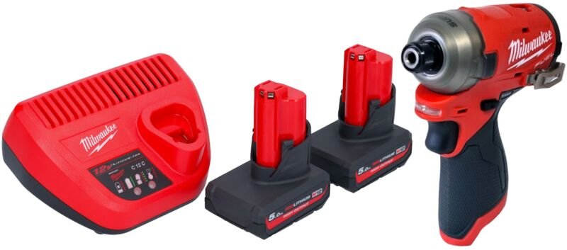 M12 FQID-502 Akku Schlagschrauber 12 v 50 Nm 1/4' Brushless + 2x Akku 5,0 Ah + Ladegerät - Milwaukee