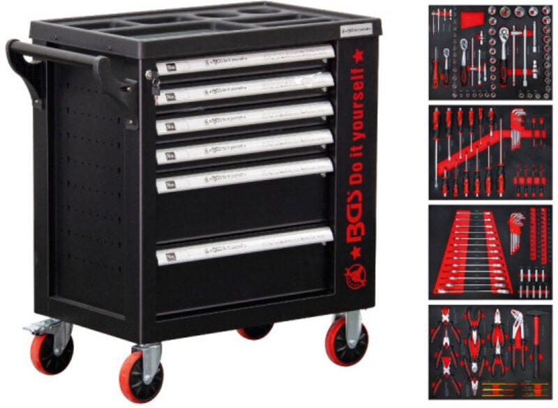 Werkstattwagen 6 Schubladen 1 Seitentür mit 158 Werkzeugen