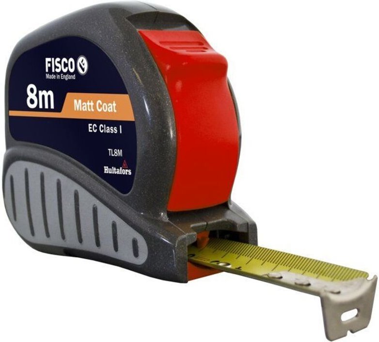 Maßband - FISCO - TL8M - Klasse I - 5m x 25mm - ABS-Gehäuse - Gummigriff - Schwarz - Präzise - Kompakt
