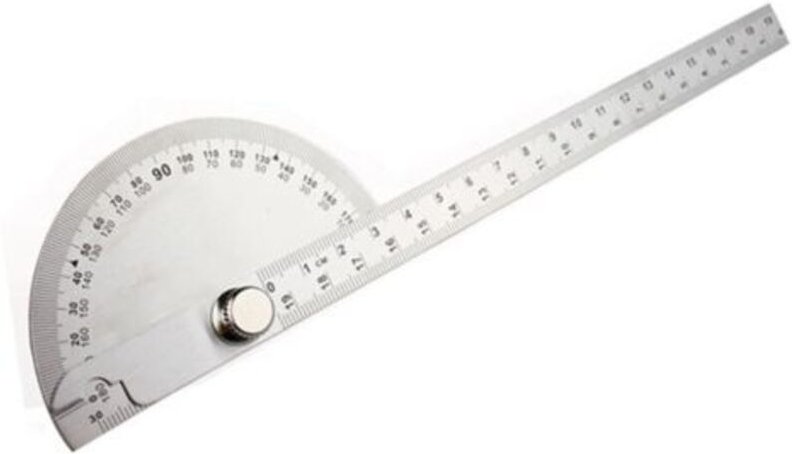 Einfacher Winkelmesser aus Edelstahl, multifunktioneller beweglicher Winkel, Silber 90x200mm