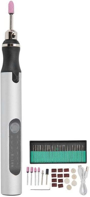 Jeffergarden Mikro-Elektro-Gravierstift, Mini-DIY-Vibro-Gravierwerkzeug-Set, Zubehör zur Nagelentfernung, Silber